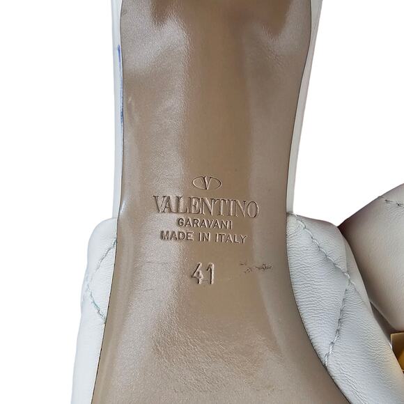 Valentino Garavani Roman Stud Heel Sandal Mule Size 41 US 11 White Ivory Leather - Picture 9 of 11